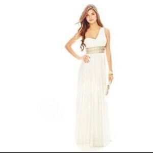 My Michelle One Shoulder Pleated Jeweled Gown